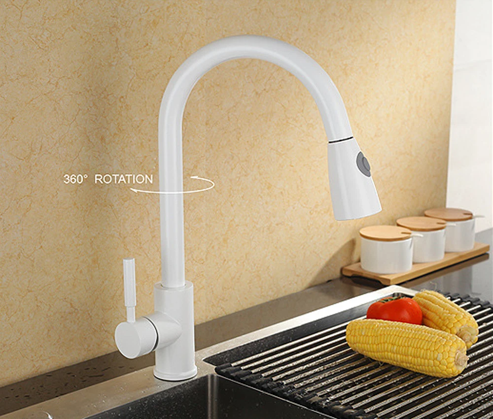 White Brass adjustable Kitchen Faucet accessories Cozinha Swivel Spout Kitchen Sink Pull Out basin Faucet Tap White Brass adjustable Kitchen Faucet accessories Cozinha Swivel Spout Kitchen Sink Pull Out basin Faucet Tap