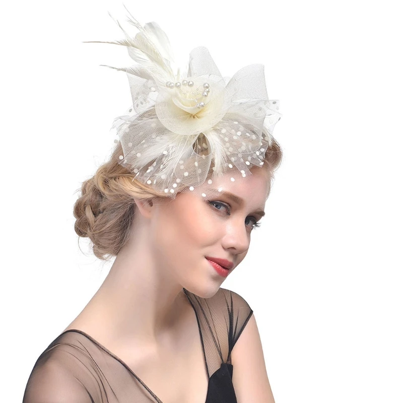 

10 Colors Womens Fascinator Hat Mesh Floral Feather Hair Clips Cocktail Tea Bridal Hairband Party Headwear W15