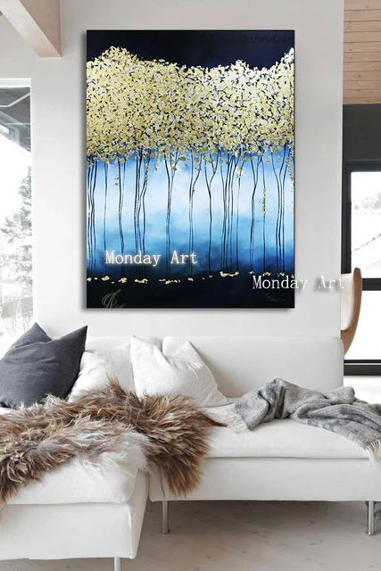 Hand-Painted-Large-Abstract-Oil-Painting-Gold-Leaves-Art-Large-Wall-Art-Golden-Trees-Original-Painting