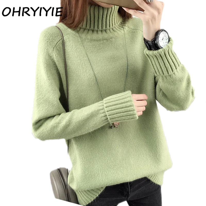 

OHRYIYIE Autumn Winter Turtleneck Sweater Women 2019 New Design Green Thick Tricot Women Sweater And Pullover Female Jumper Tops