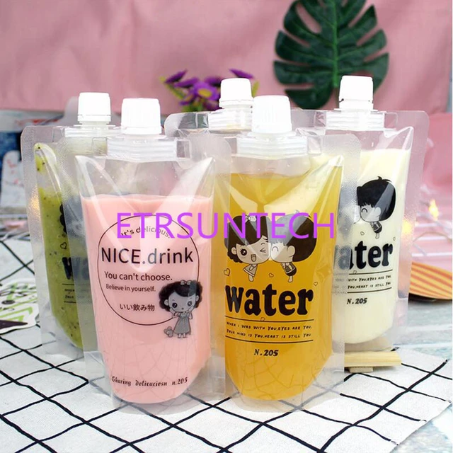 Customized Logo 100pcs Frosted Plastic Drinking Bags 480ml Party Wedding  Fruit Juice Milk Tea Portable Pouches Beverage Bag - AliExpress