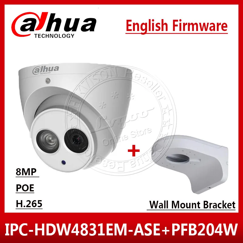 

Dahua IPC-HDW4831EM-ASE 4K 8MP POE Security Camera Built-in Mic SD Card Replace IR 50m IPC-HDW4830EM-AS & Wall Mount PFB204W