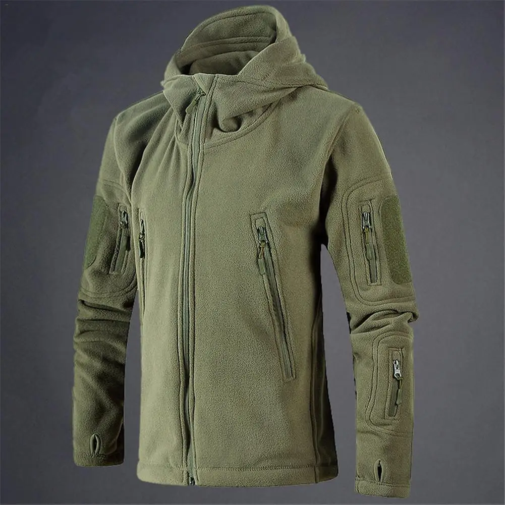 Offerte Cappotto del Rivestimento degli uomini Tattico Militare giacca in pile Uniforme Morbido Borsette casual Con Cappuccio Da Uomo Giacca Termica esercito Abbigliamento