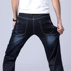 2019 Новый Для мужчин модные цвет: черный, синий джинсы мужские повседневные узкие джинсы-стрейч классические джинсовые штаны брюки плюс