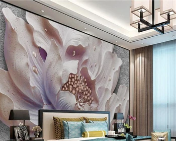 

beibehang wallpapers for living room Atmospheric three-dimensional relief peony jewelry flower sofa TV background wallpaper