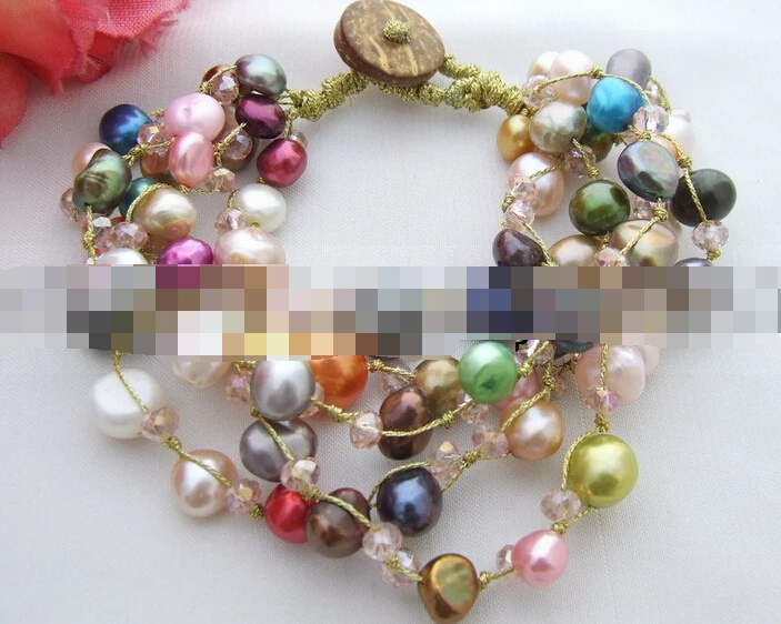 

free shipping 09491 5Strds Multi Color Pearl&Crystal Bracelet