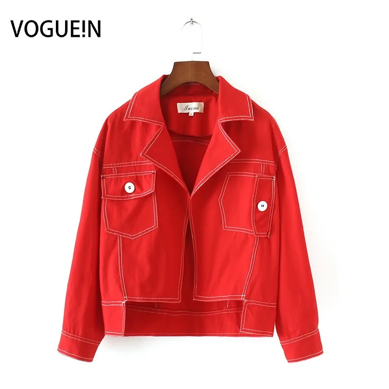 

VOGUEIN New Womens Fashion Contrast Color Thread Red Cardigan Coat Jacket Size SML Wholesale