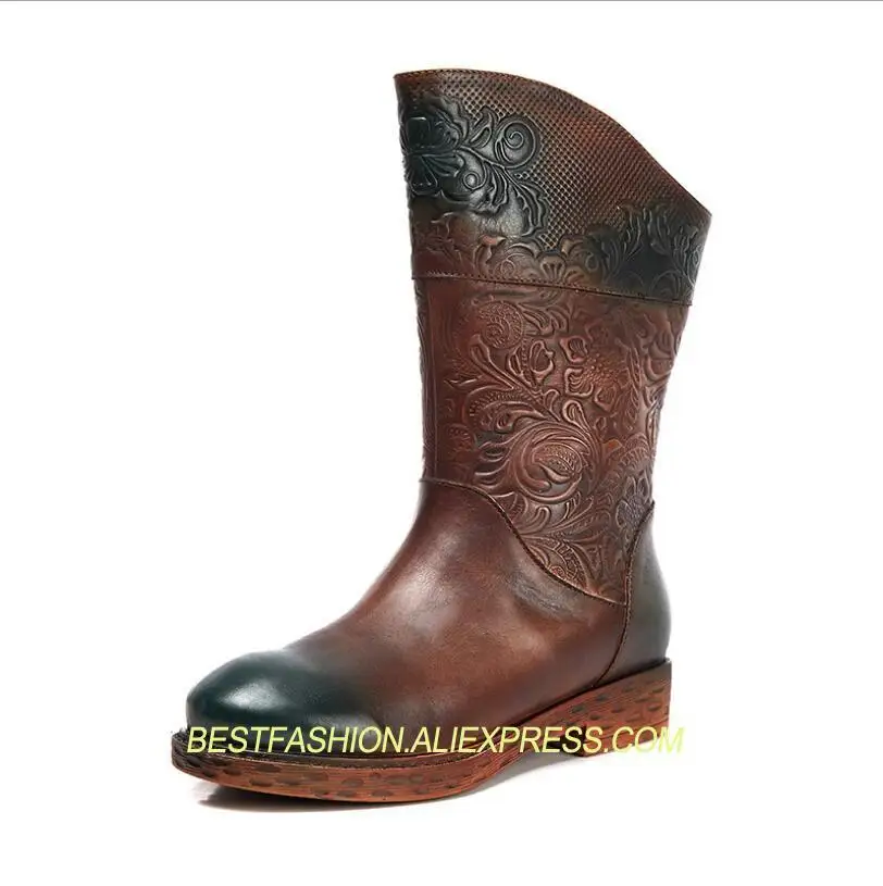 

Autumn and winter new boots winter women ethnic boots in the hands of Plus size leather side zipper boots women's boots