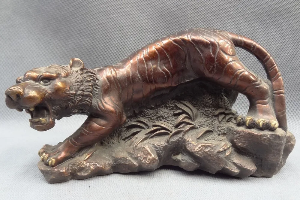

008980 12" Chinese Bronze FengShui Animals Sculpture Zodiac Fierce Hill Tiger Statue