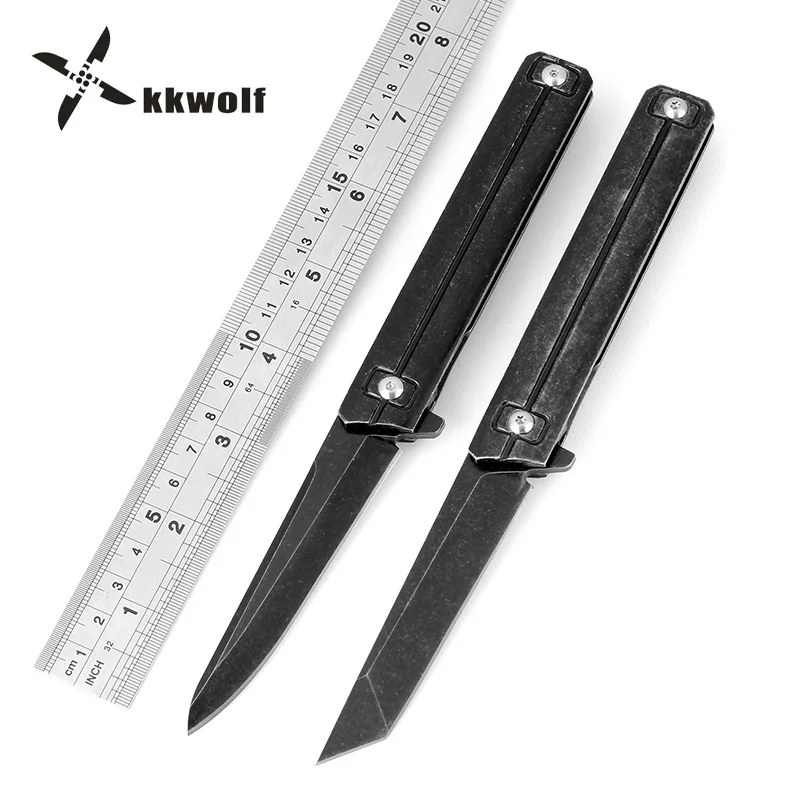 

KKWOLF Tactical Pocket Folding Knife Outdoor Camping Survival Practical Tactical Knife Black Stone Wash Stainless Steel EDC Tool
