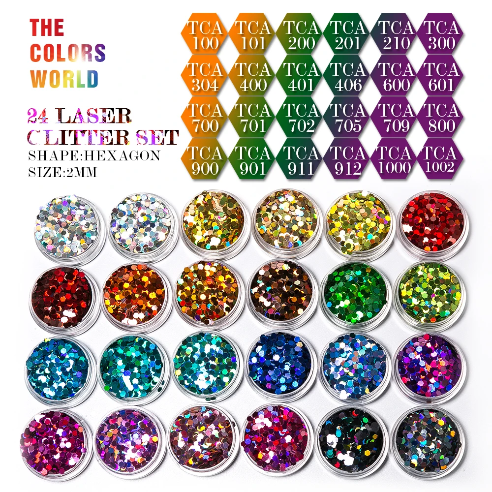 24 láser holográfica colores hexágono forma brillo para uñas brillo arte decoraciones maquillaje facepaint esmalte de uñas DIY Accesorios