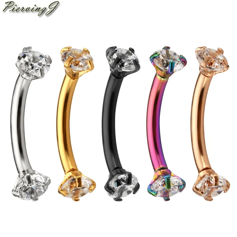 PiercingJ 16G Stainless Steel 3mm Clear Cubic Zirconia Internally
