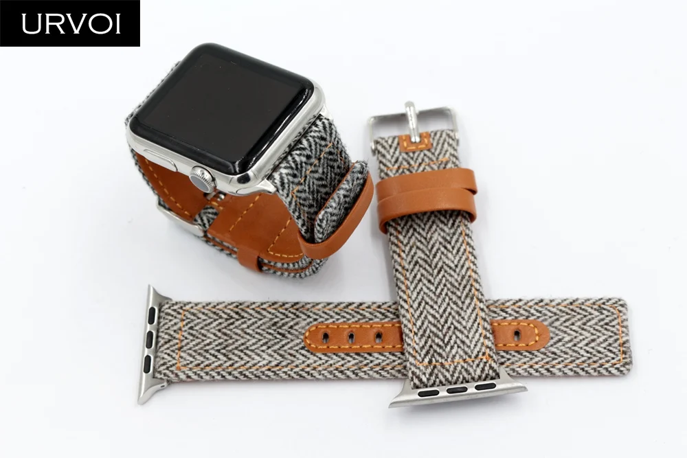 URVOI тканевый ремешок для Apple Watch series 5 4 3 2 1 с узором Ласточки на запястье, джинсовый ремешок для iwatch, классический дизайн, кожаная задняя часть
