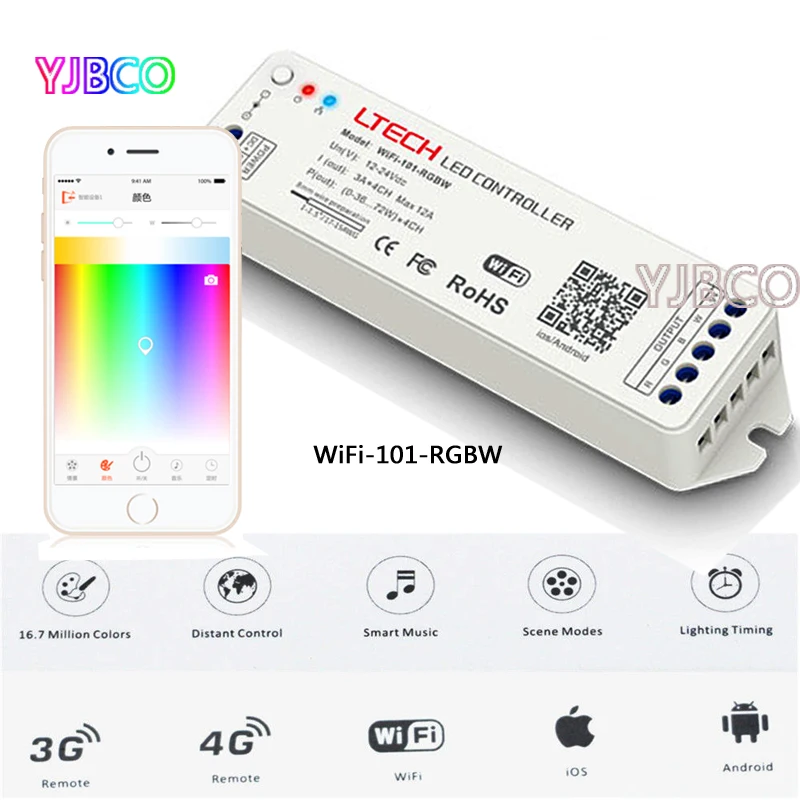 

Mini 2.4G Wireless WiFi-101-RGBW led controller OS Android APP WiFi RGBW DC12-24V For rgbw led strip light lamp