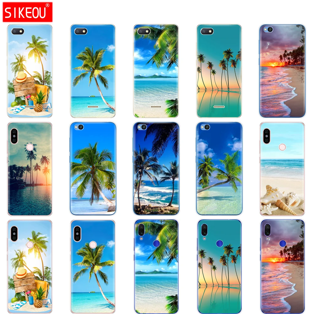 Custodia Per Redmi 6A 6 Pro Custodia Cover Per Xiaomi Redmi Note 7 6 Pro Redmi Go Xiaomi Mi 9 Se Summer Beach Scene Sunset Sea Palm Tree