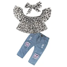 Комплекты летней одежды для девочек; одежда для малышей; футболка; топы; повседневные джинсы; комплект одежды из 2 предметов для девочек