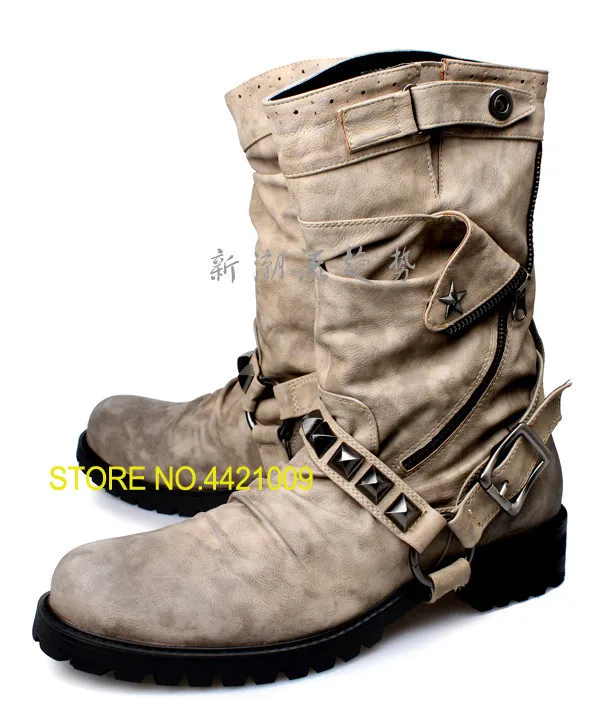 

Winter Men Boots Cowboy Combat Boots Leather High Top Military Shoes Tactical Vintage Motorcycle Boots Leather Oxfords