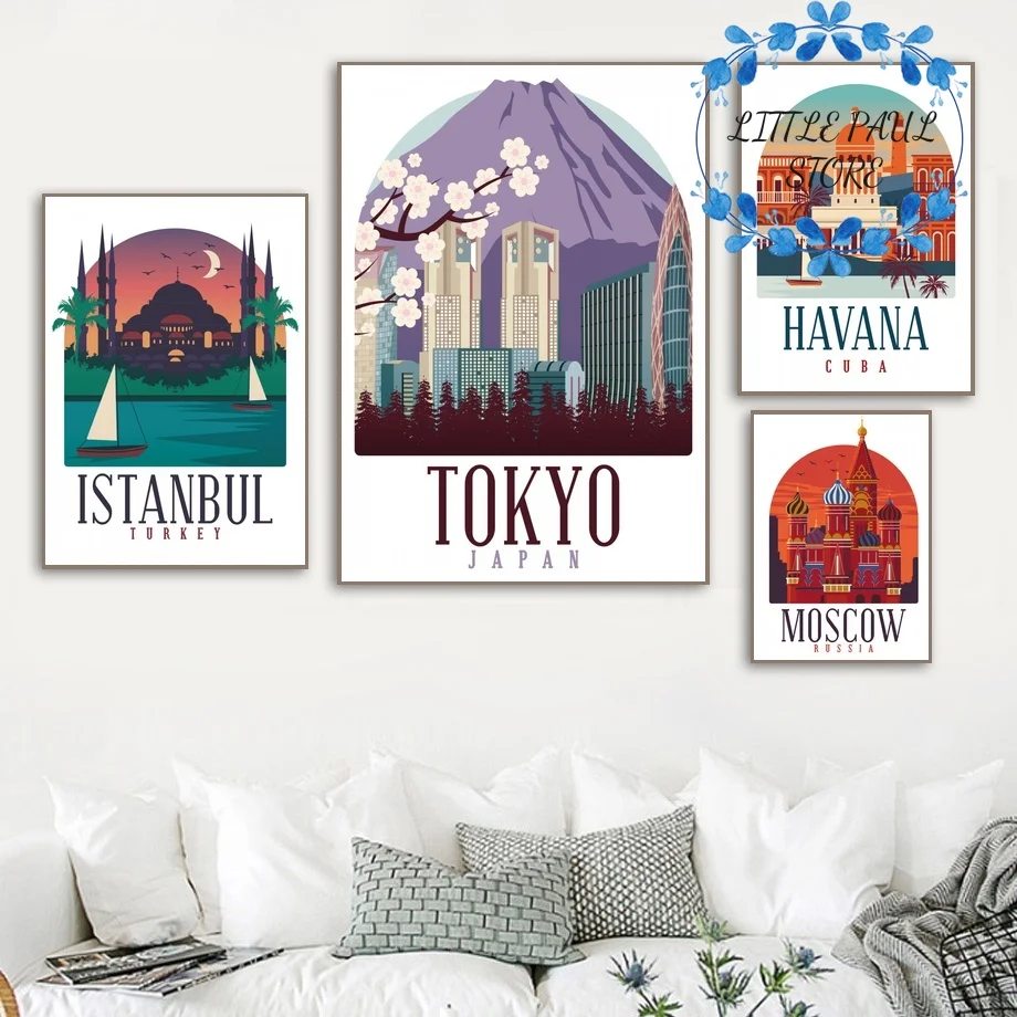 

Retro Vintage Istanbul Tokyo Havana Moscow Brazil Rio de Janeiro City Landscape Art Canvas Poster Wall Picture for Room No Frame