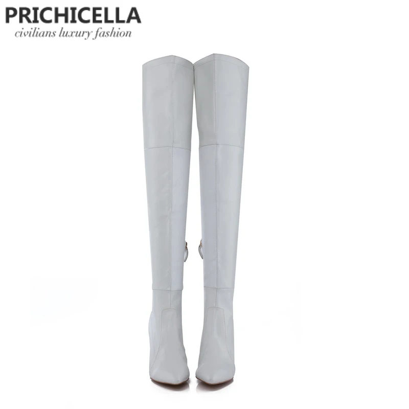 PRICHICELLA 8 см 10 см серый натуральная кожа сапоги выше колена высокие ботинки size34-42