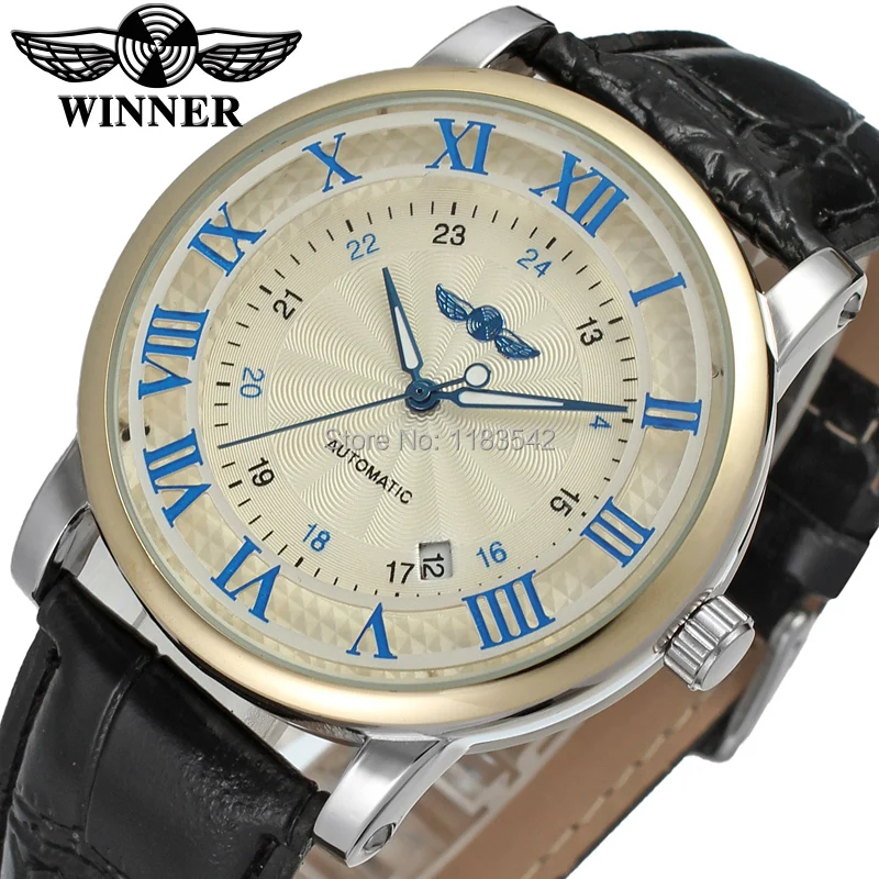 

Winner Men's Watch Fashion Automatic Leather Strap Business Analog Dress Wristwatch Color Black WRG8051M3T3
