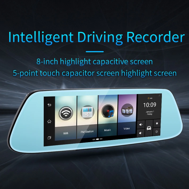 RoverOne 8'' Touchscreen Android Car Rear View Mirror Driving Recorder Auto Dash Camera HD 1080P GPS Navigation WIFI