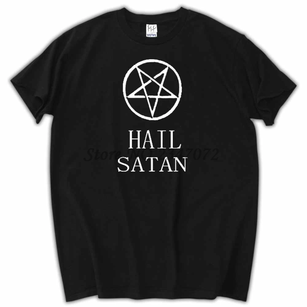 Новый летний Стиль Мода дым мет с надписью HAIL SATAN Футболка мужская повседневная
