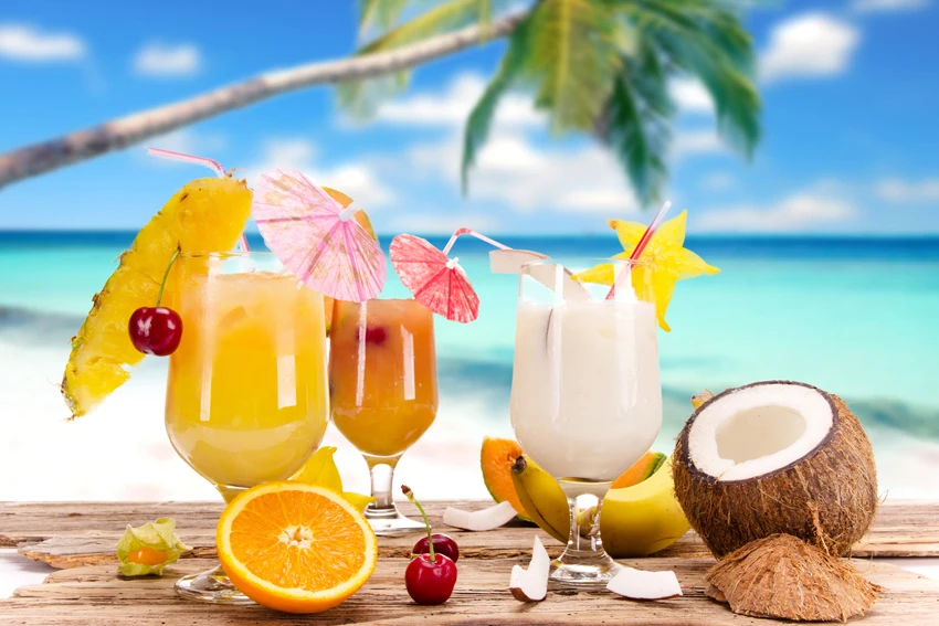Tropical Cocktail drink Beach background Decoration Poster Art Wall Pictures for Living Room Canvas fabric cloth Print | Дом и сад