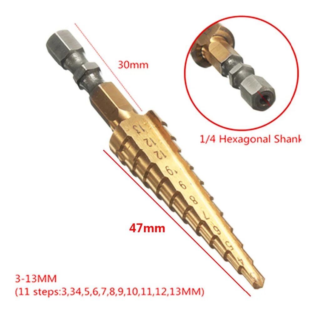 3-13 мм HSS титановое покрытие ступенчатое сверло электроинструменты твердосплавное сверло мини сверло набор 1/4 Шестигранная ручка