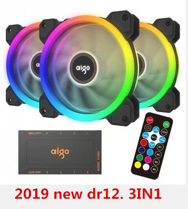 Aigo DR12 компьютерный корпус ПК охлаждающий вентилятор RGB отрегулировать светодиодный 120 мм тихий+ ИК пульт дистанционного управления компьютерный кулер охлаждающий RGB чехол вентилятор - Цвет лезвия: 3 FAN and IR Remote