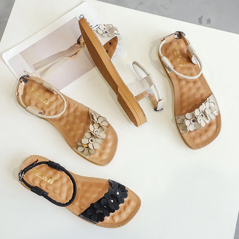 

2019 Plus Size 35-43 Summer Women Platform Strap Flats Sandals Flower Sandles Valentine Sweet Casual Beach Cute Shoes YGH-27