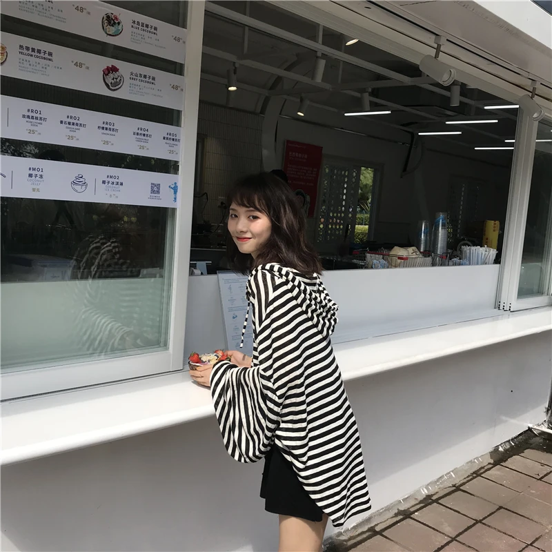 WHITNEY WANG Осенняя мода уличная с капюшоном полосатая Объемная толстовка женские случайные толстовки с капюшоном