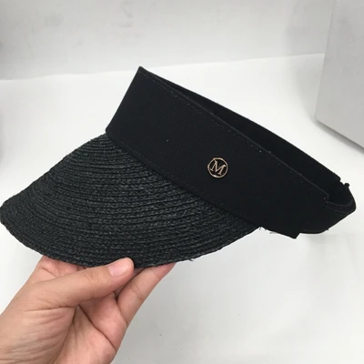 Шляпа в стиле ретро с буквами, тонкая Пустая Шляпа с травой, Солнцезащитная маленькая соломенная шляпа для отдыха без воздуха, Солнцезащитная шляпа - Цвет: black