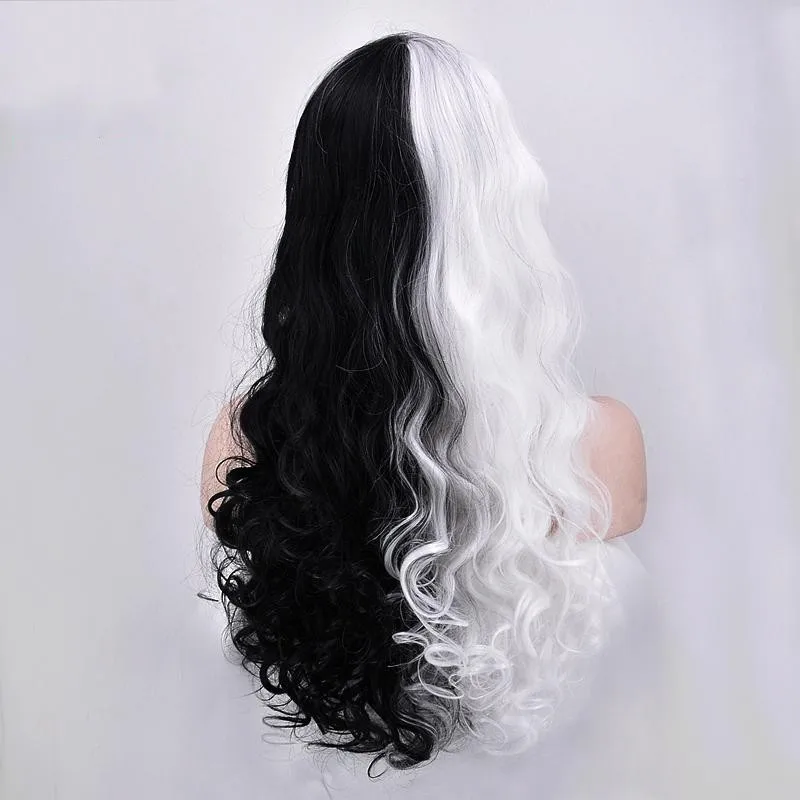 Morematch Danganronpa Monokuma женский длинный кудрявый парик косплей костюм белый черный микс термостойкие синтетические волосы вечерние парики