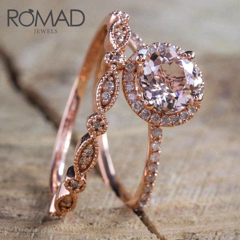 Romad Jewelry Promise Engagement Double Rings For Couples Men Women Rose Gold Color Pairs Wedding Ring Set for Men and Women