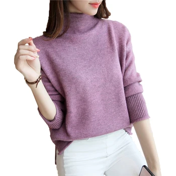 

LIFE Autumn winter Loose Women's sweater 2018 New Half high collar Hedging Solid color Warm Knitwear Casual fashion Female W104