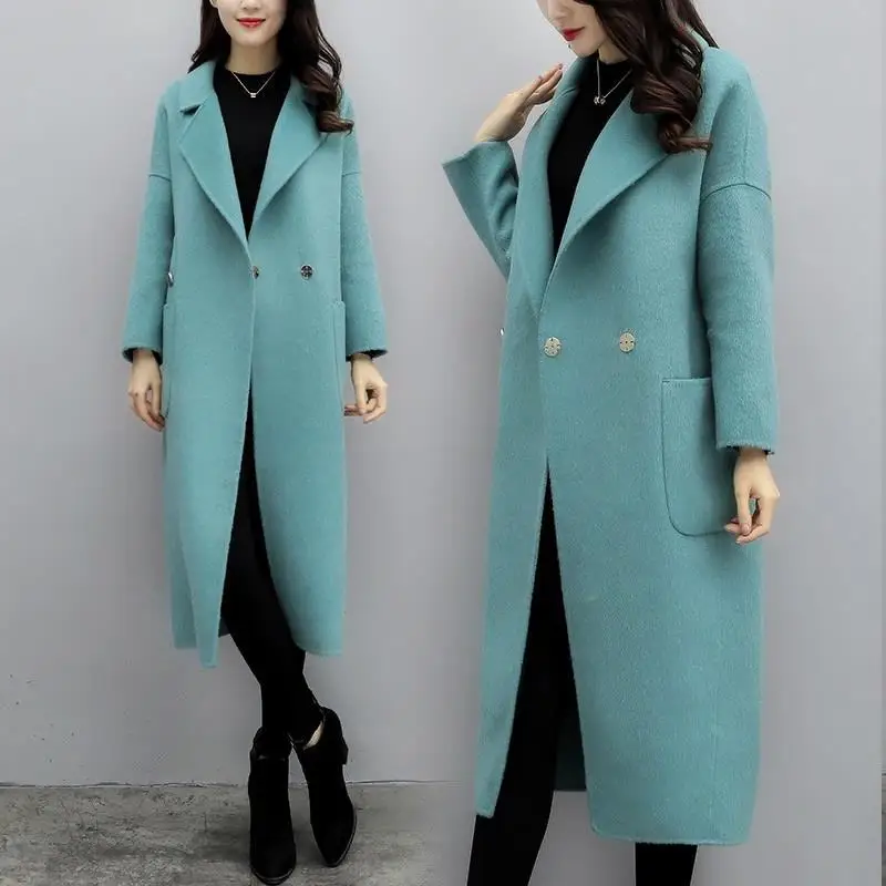 Новое осенне-зимнее женское повседневное шерстяное пальто с отложным воротником Женская модная утепленная теплая шерстяная куртка Abrigo Mujer J06