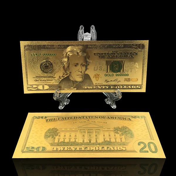 1 шт. цветные американские Золотые банкноты$1 миллион долларов сувенир банкноты подарки коллекция деньги с показ стенд - Цвет: USD 20 with stand