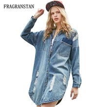 Новинка года; Модные женские джинсовые куртки с дырками и кисточками с абстрактным принтом; потертые винтажные свободные тонкие женские пальто LY97