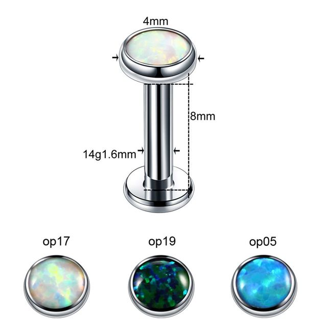 Titanium Labret Nostril Vagina CBR Piercings Opal Ear Septum Helix Cartilage Opal BCR Piercings Micro Dermal Anchor Jewelry