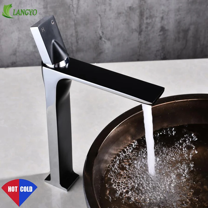 

LANGYO Basin Faucet White Face Single Holder Single Hole Mounted Sink Taps Cold and Hot Mixer for Bathroom Black Basin Tap