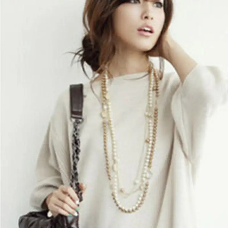

Korean Style Women MultiLayer Long Pearl Necklace Pendant Sweater Chain Body Jewelry