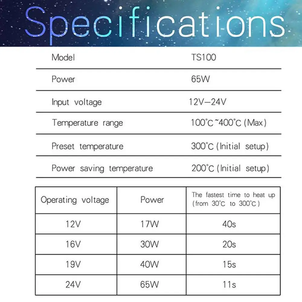 Цифровой программируемый Мини паяльник TS100 с двумя наконечниками B2/BC2 OLED комплект