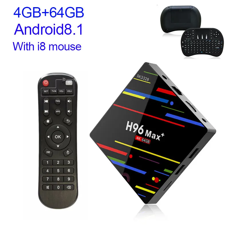 H96 MAX plus Android 8,1 ТВ-бокс на Rockchip RK3328 4 Гб ОЗУ 32 Гб 64 Гб apoyo H.265 UHD wifi BT 4 K H.265 телеприставка медиаплеер - Цвет: 64gb with i8 mouse