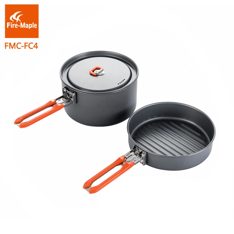 Fuego de arce de senderismo de utensilios de cocina al aire libre de baño Pinic conjunto FMC-FC4 duro de aleación de aluminio de la cocina 1 sartén 1 olla conjunto portátil para acampar macetas