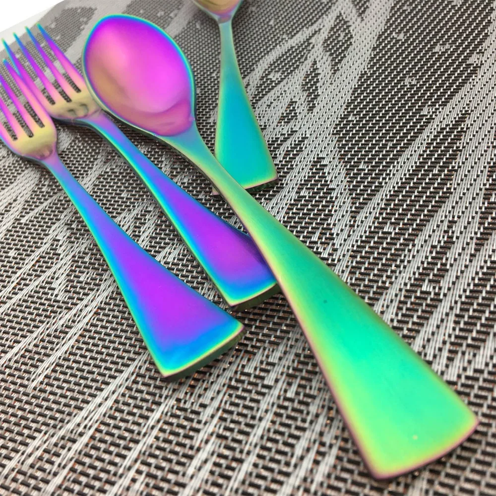 Stainless Steel Cutlery Sets Rainbow Colourful Iridescent Fork Spoon 1//2//4// Set