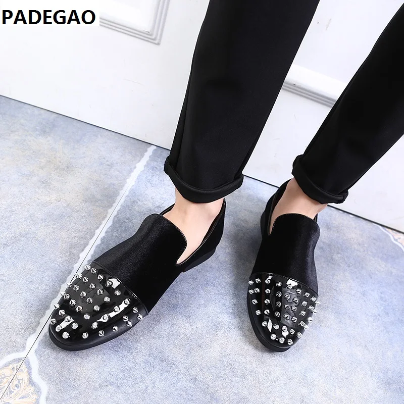 

British men's rivet fashion casual shoes 37-48 oversized black handsome stylist men's shoes
