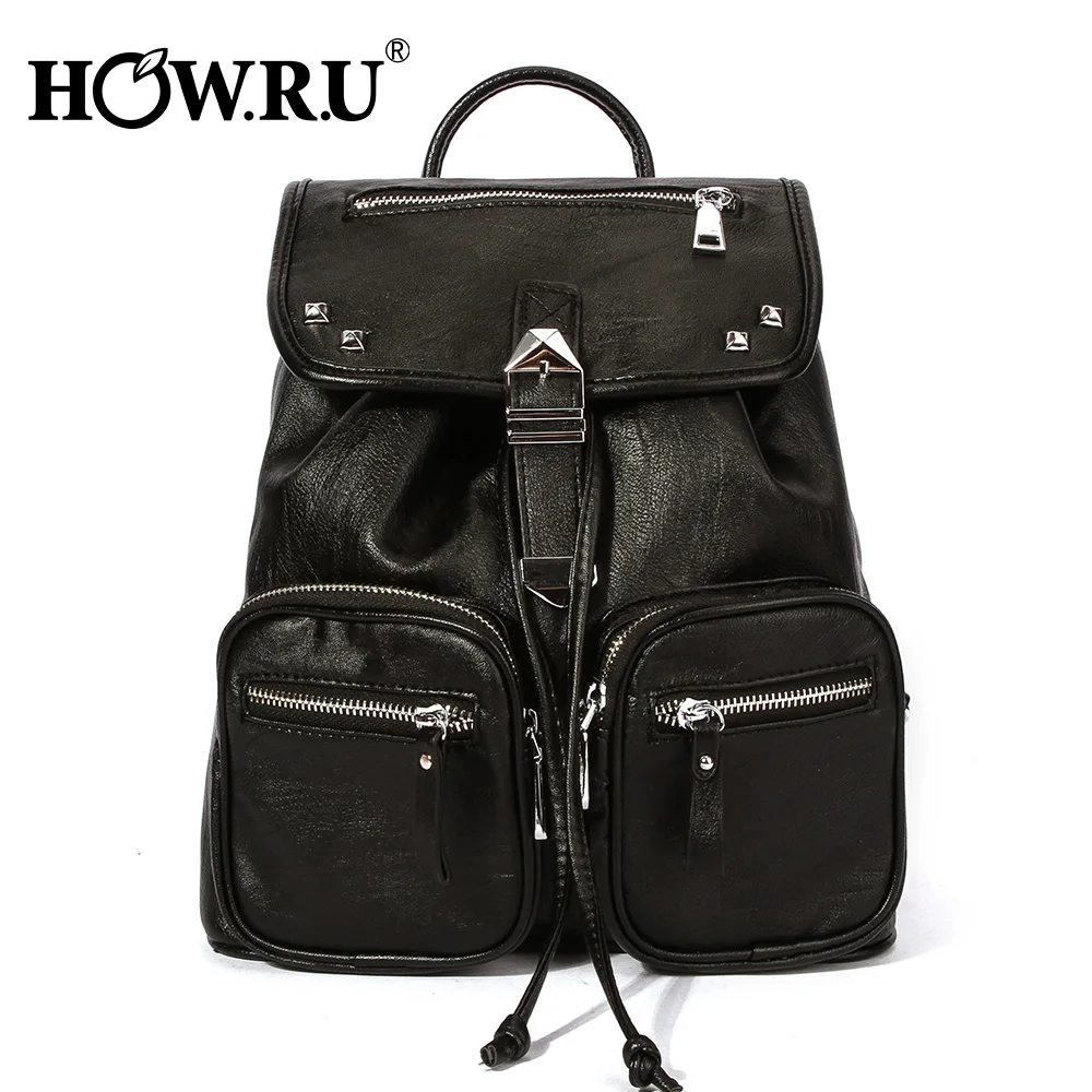 

HOWRU Trendy Female Drawstring PU Leather Backpacks Teenage Girls School Bags Women High Quality Large Capacity Casual Rucksack