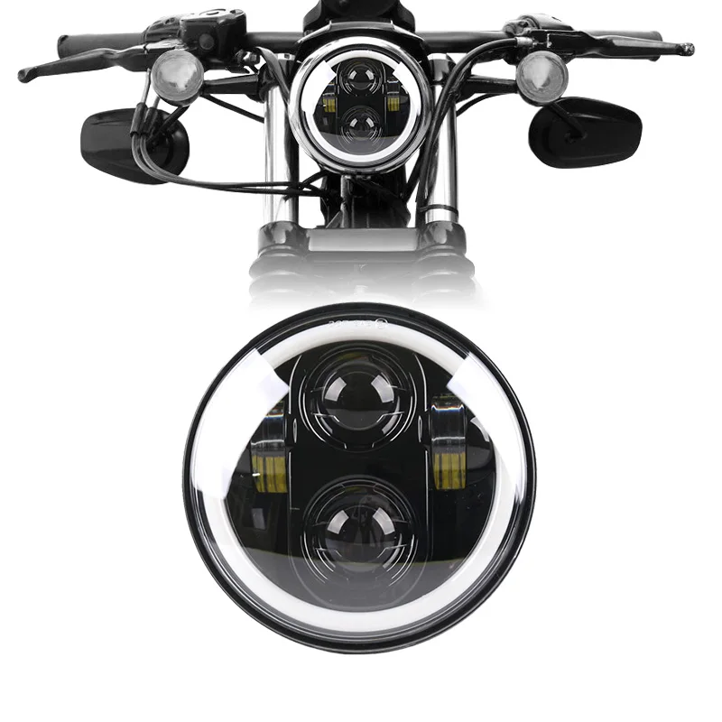 

5.75 Inch LED Headlight Headlamp Halo Ring White DRL Angel eye for 883 iron, 883 sportster, softail, touring road king