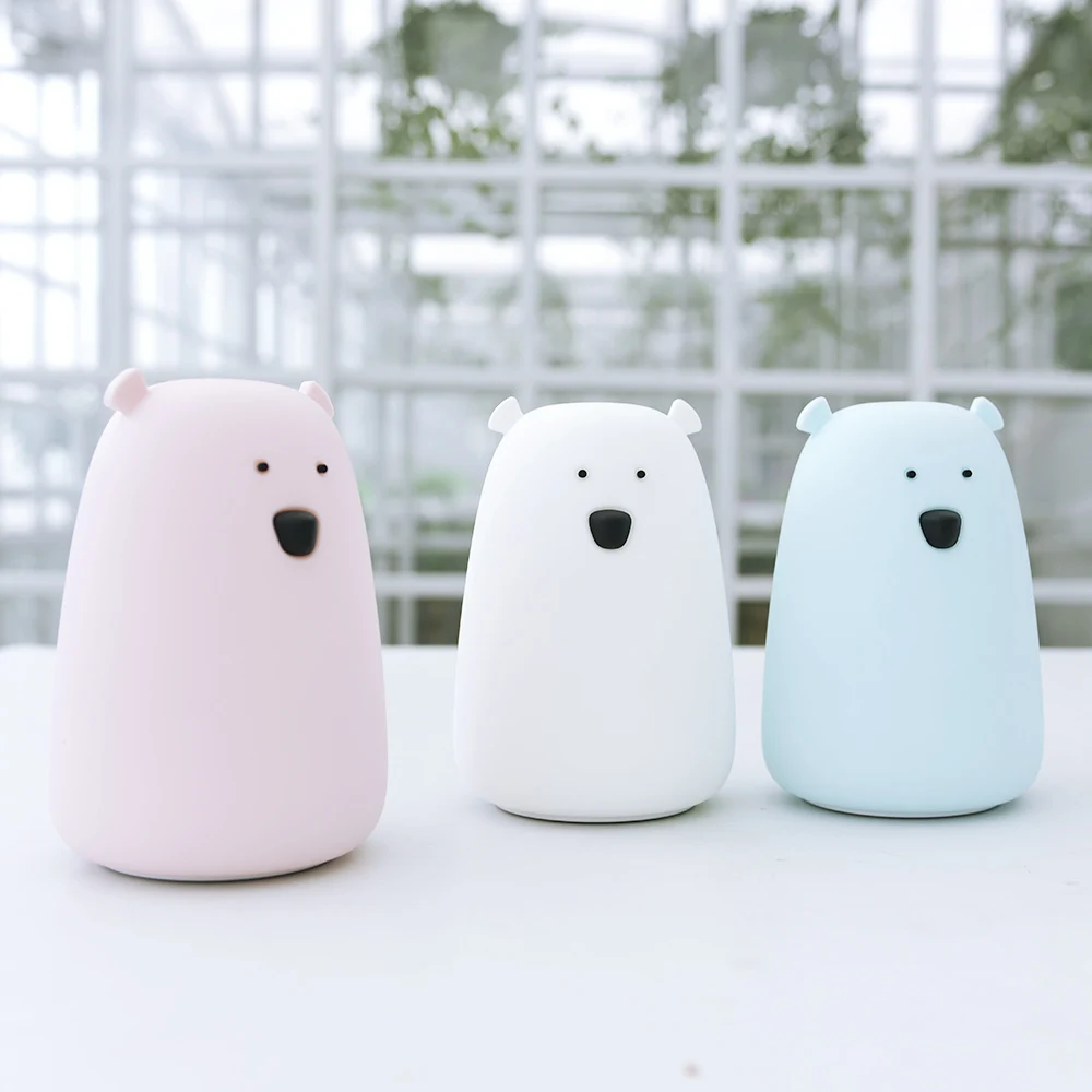 

Lucky Cat Bear Night Light Silicone Tap Light Desk Light Rechargeable Light Bedside Lamp Color Changing Nursery Sleep LED Light