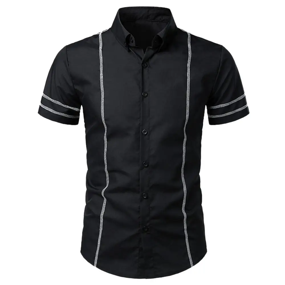 

Fashion Men's Casual Button Print Hawaii Print Beach Short Sleeve Top Blouse Solid Striped ethic stylish slim fit shirts